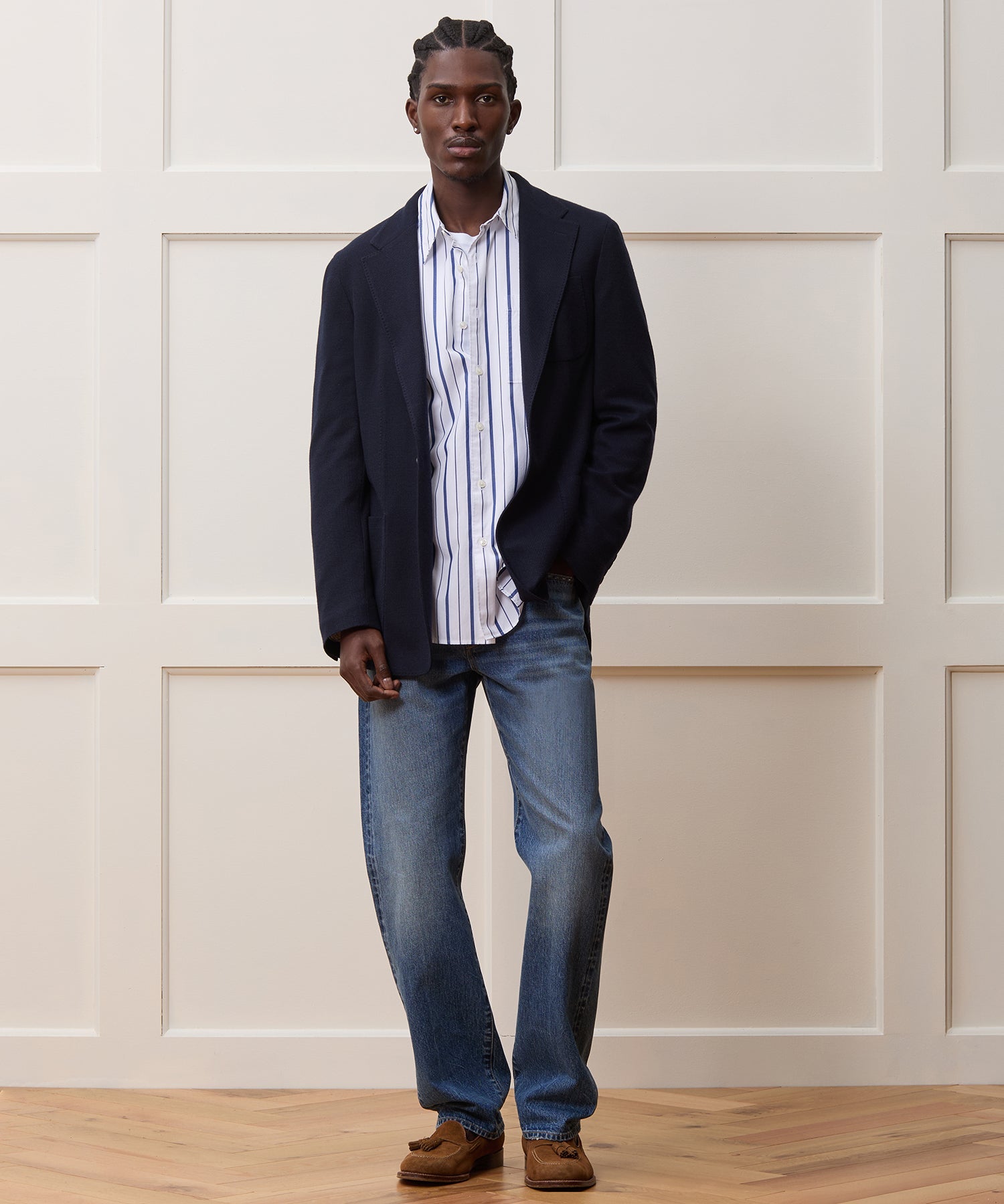 Italian Cashmere Pique Sport Coat in Navy