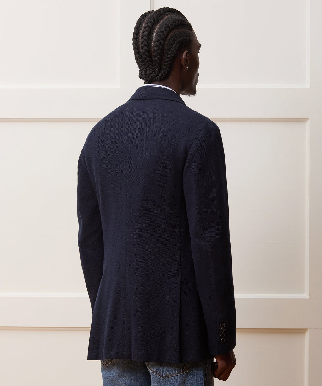 Italian Cashmere Pique Sport Coat in Navy