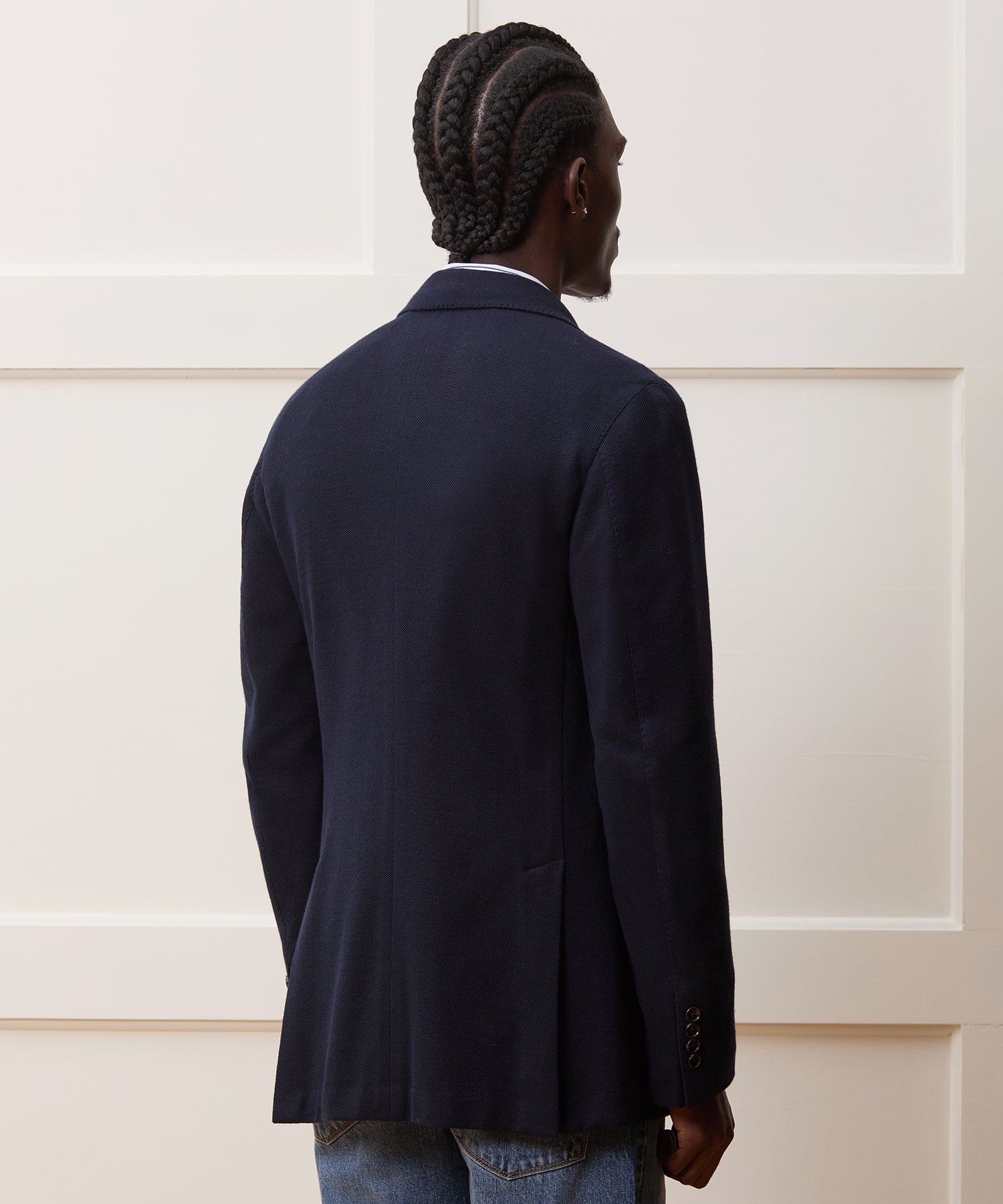 Italian Cashmere Pique Sport Coat in Navy
