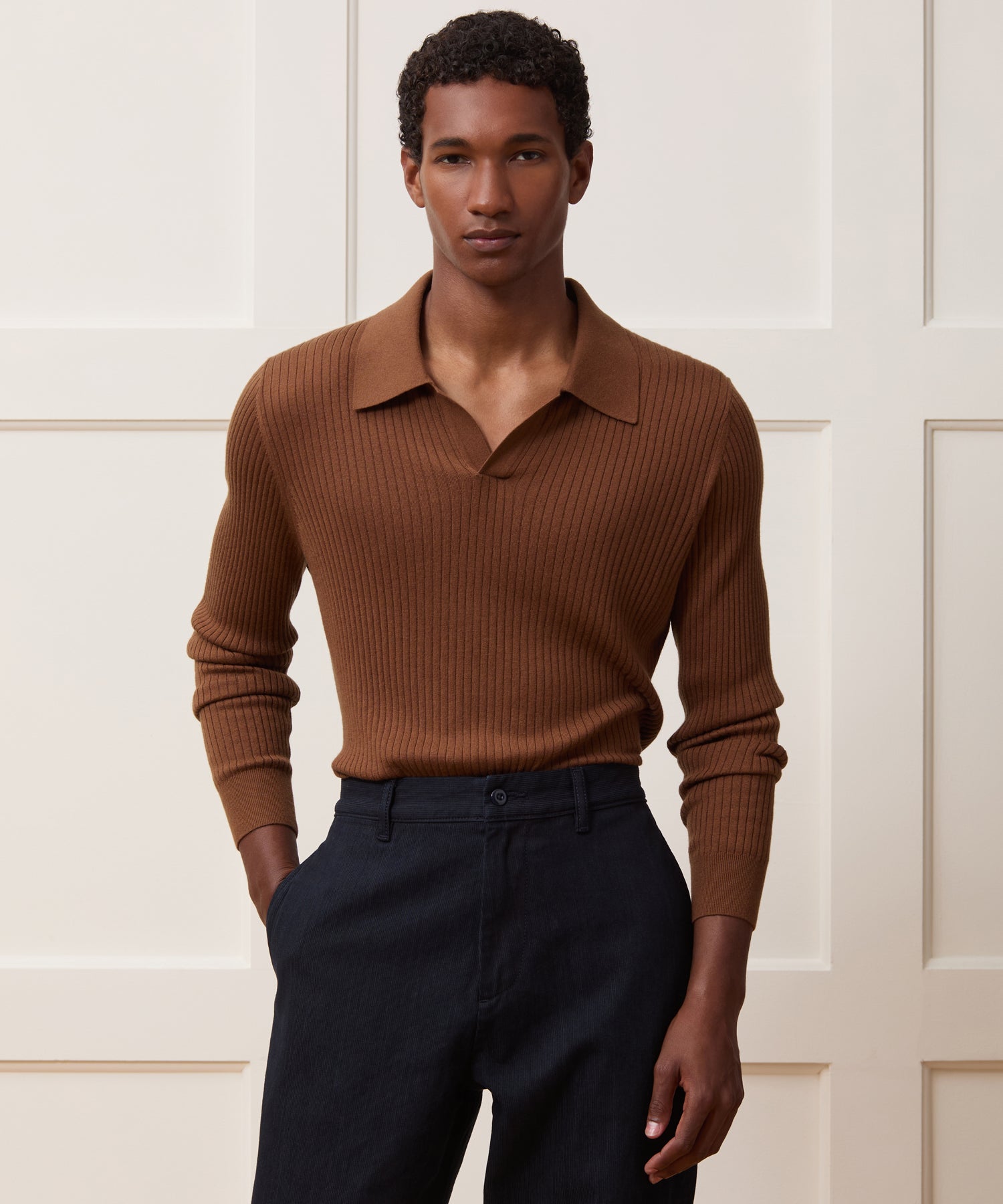 Silk-Cashmere Ribbed Montauk Sweater Polo