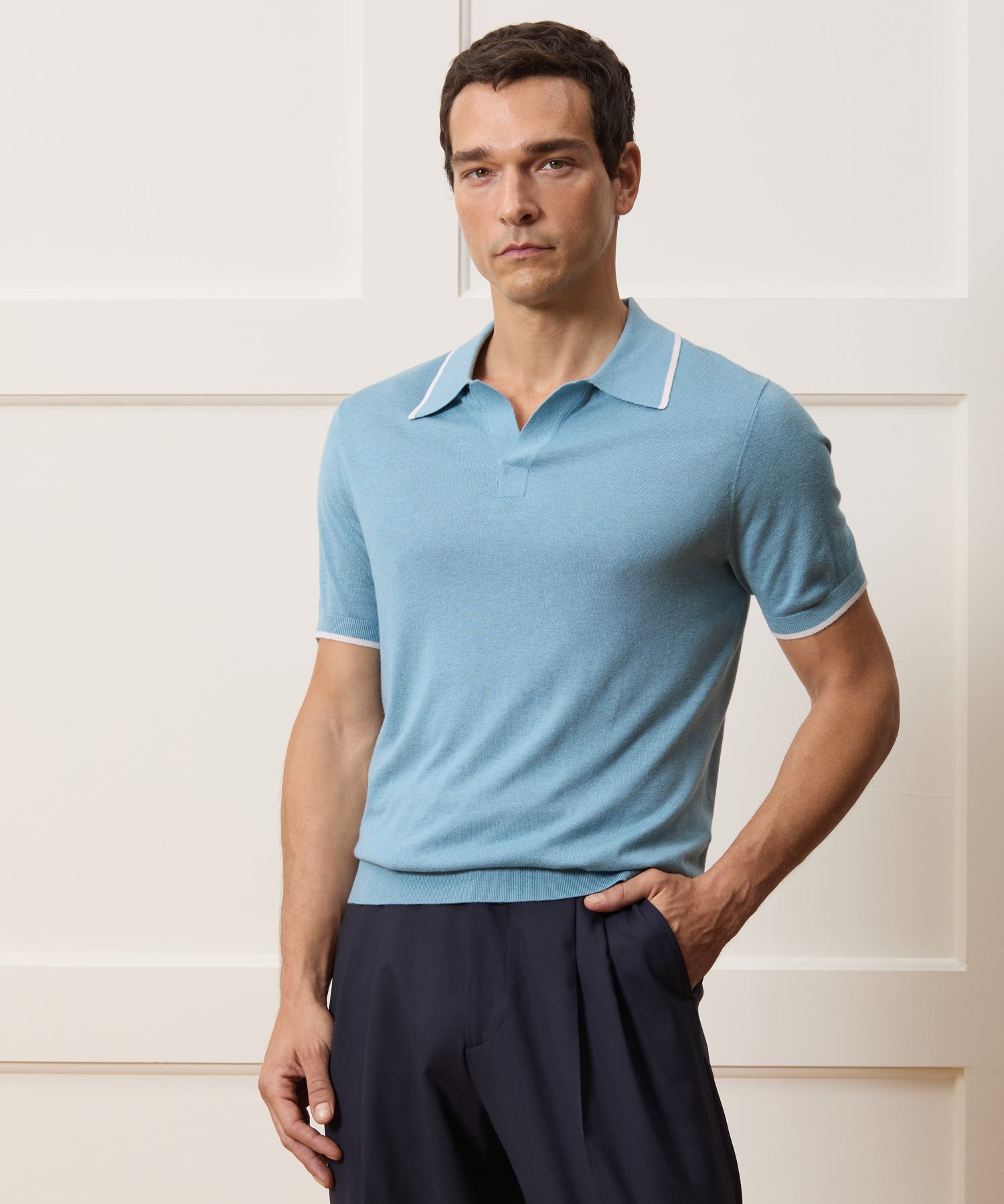 Silk-Cashmere Tipped Montauk Sweater Polo