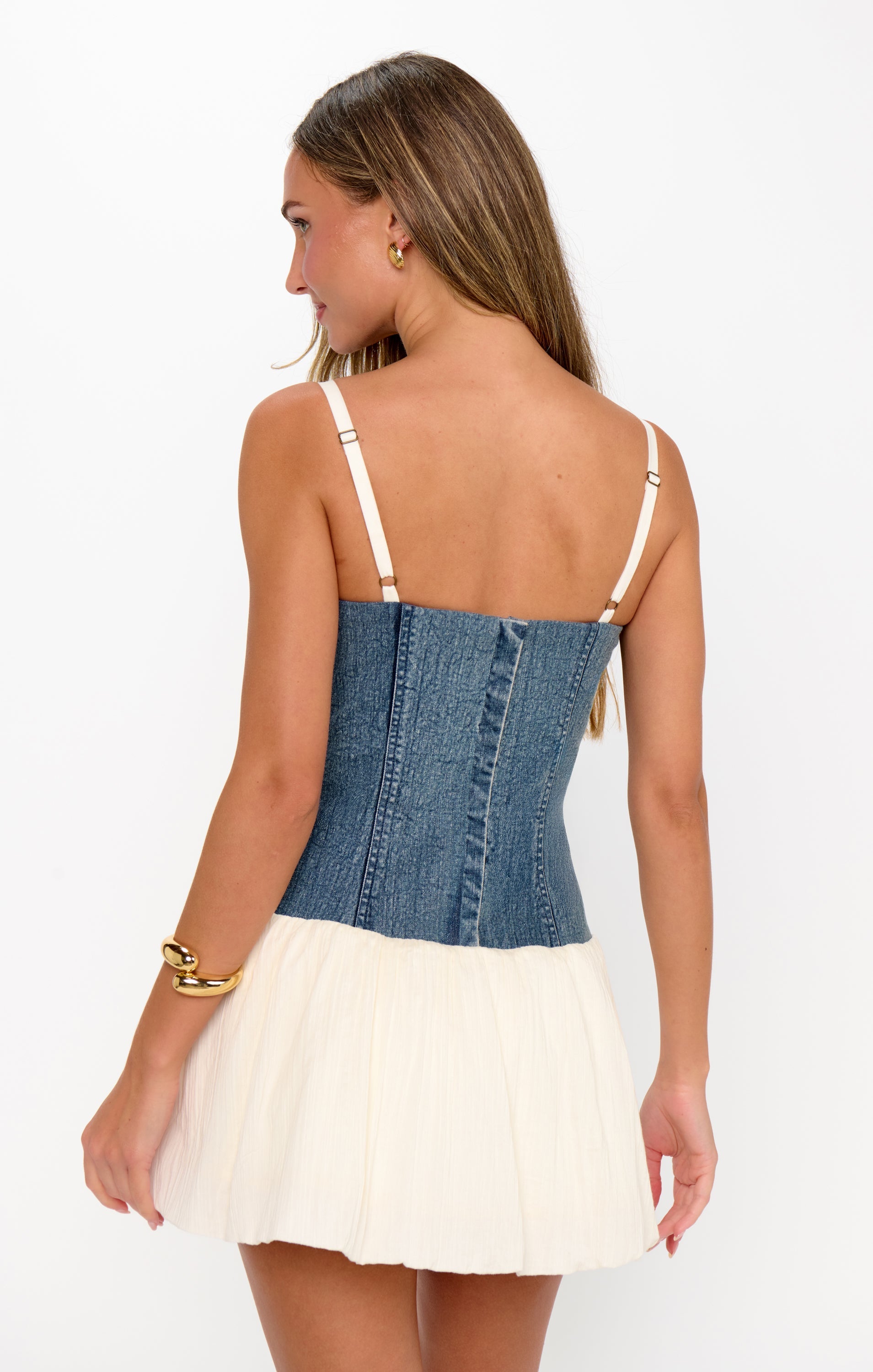 Tiffany Skort Dress ~ Denim with Cream Voile