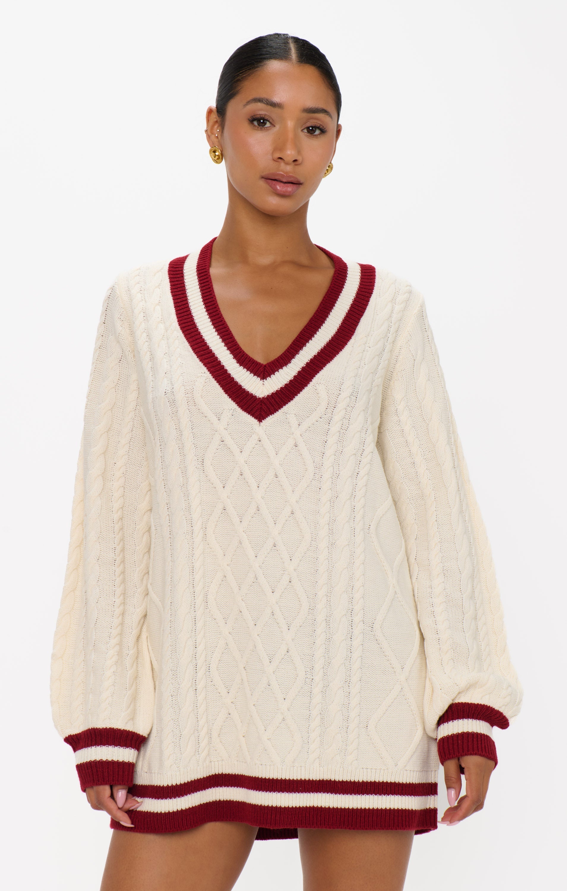 Tailgate Sweater Dress ~ Cranberry Cable Knit
