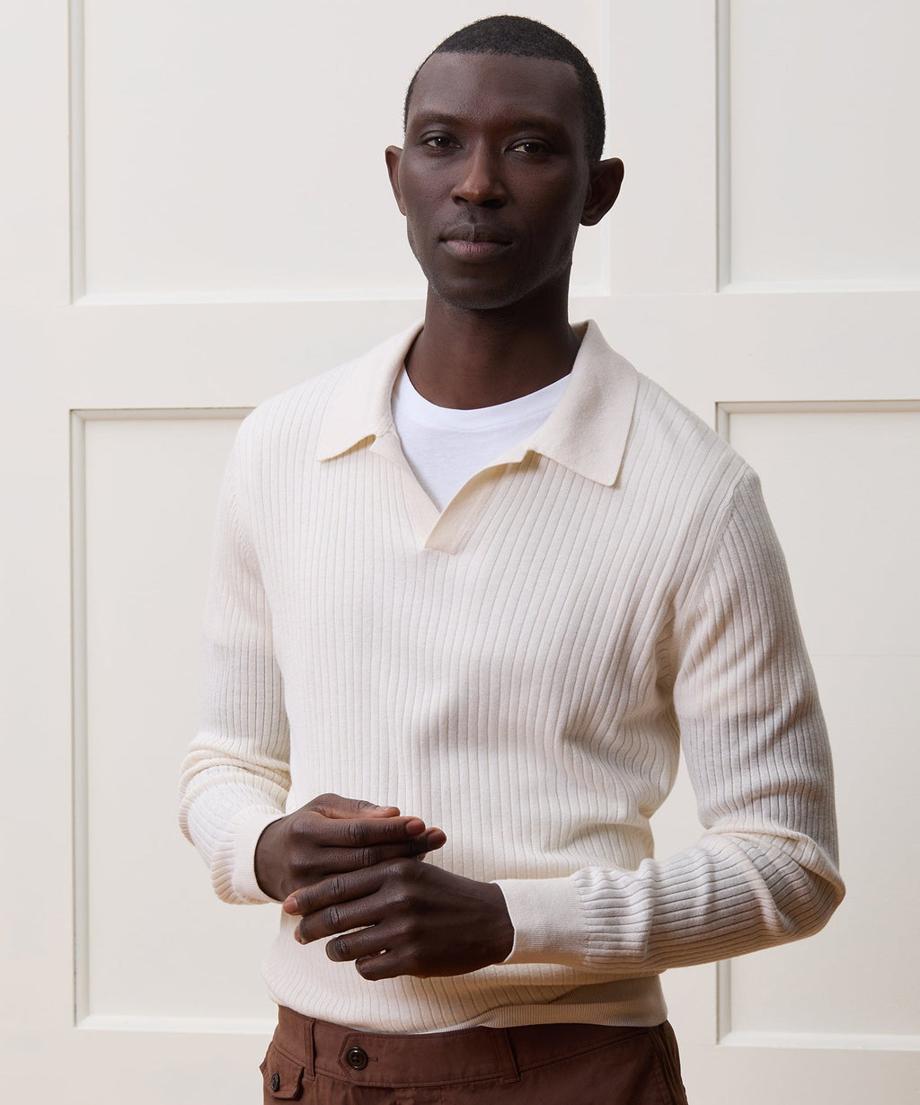 Silk-Cashmere Ribbed Montauk Sweater Polo
