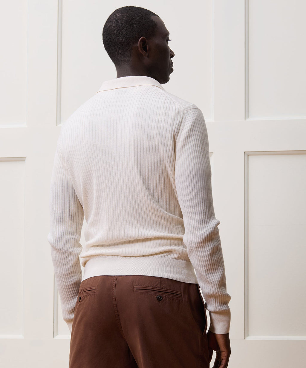 Silk-Cashmere Ribbed Montauk Sweater Polo